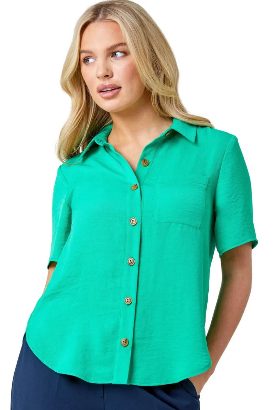 Roman Green Petite Button Up Pocket Shirt