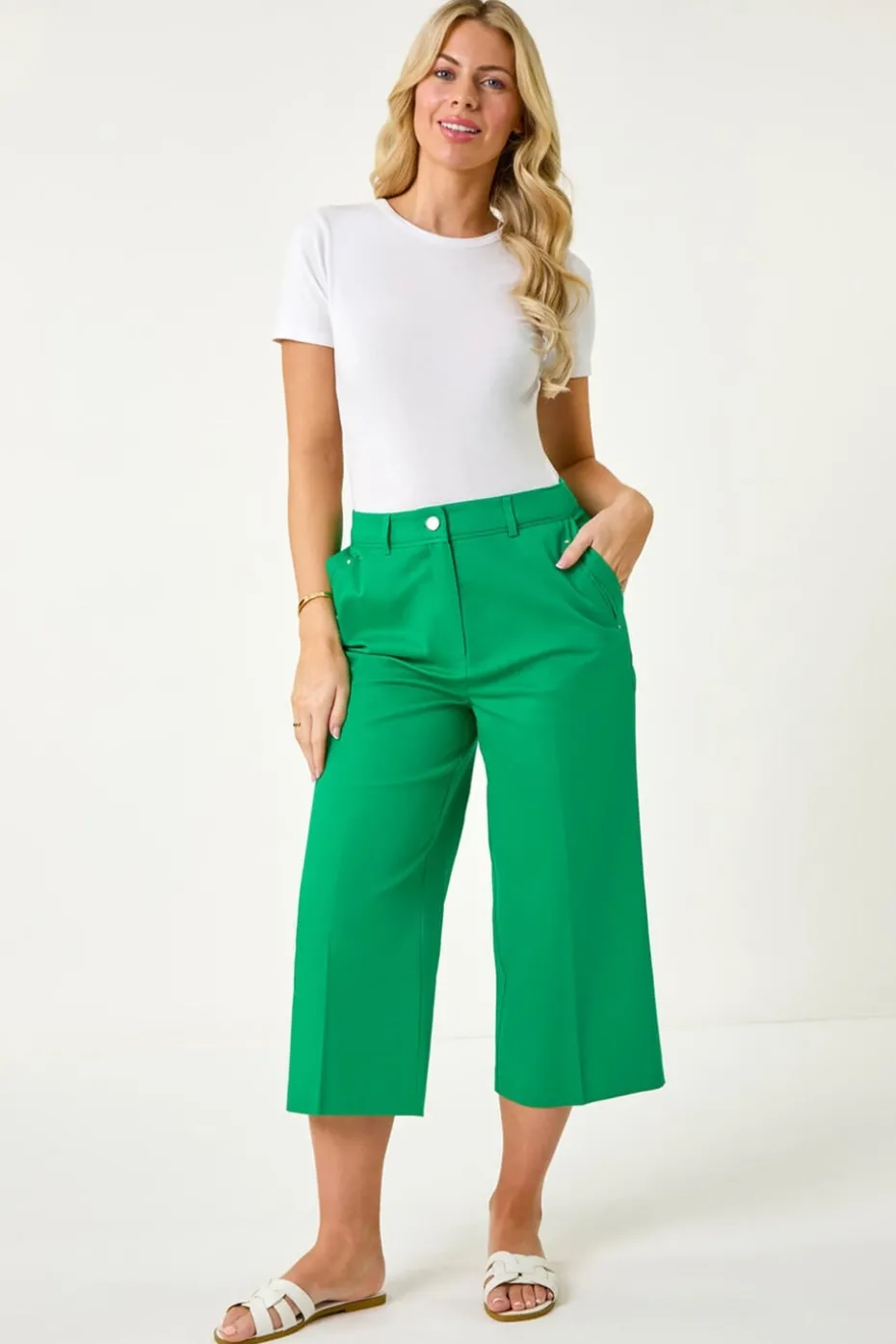 Roman Green Petite Cotton Culotte Trousers