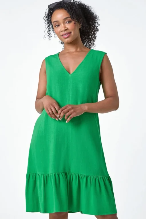Roman Green Petite Cut Out Back Frill Hem Dress