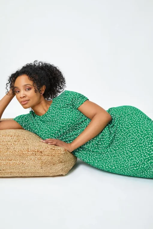 Roman Green Petite Floral Print Midi Dress