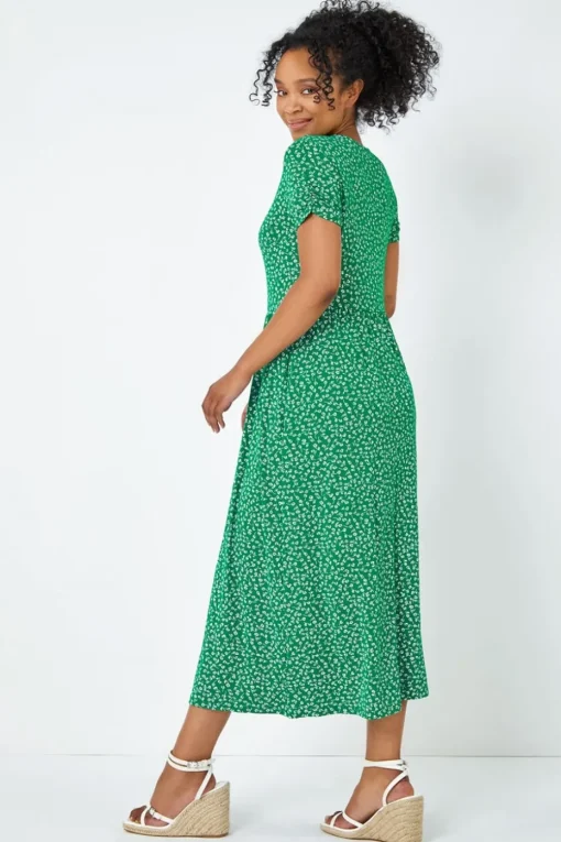 Roman Green Petite Floral Print Midi Dress
