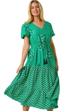 Roman Green Petite Floral Print Midi Dress