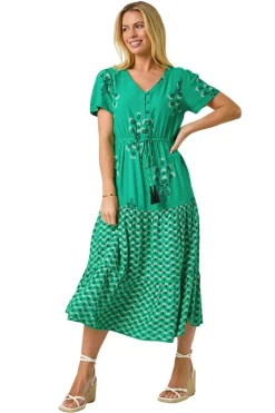 Roman Green Petite Floral Print Midi Dress