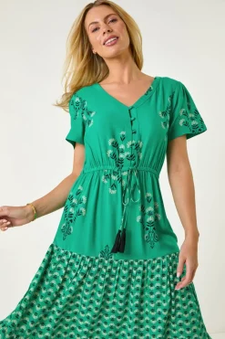 Roman Green Petite Floral Print Midi Dress