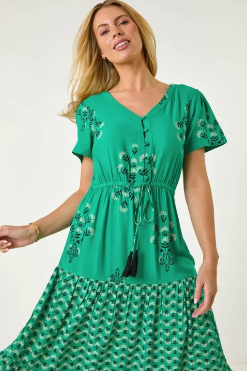 Roman Green Petite Floral Print Midi Dress