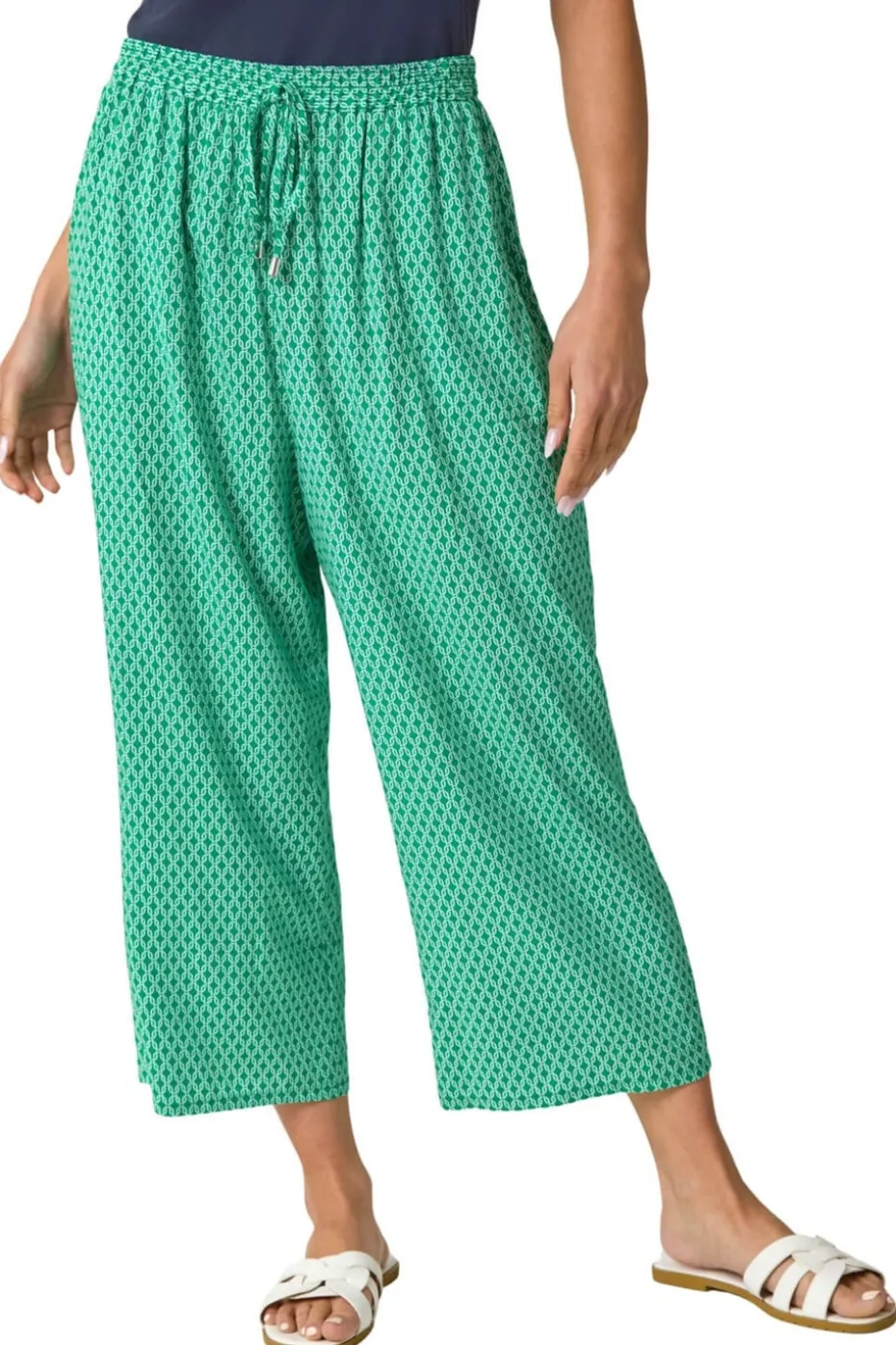 Roman Green Petite Geometric Cropped Trouser