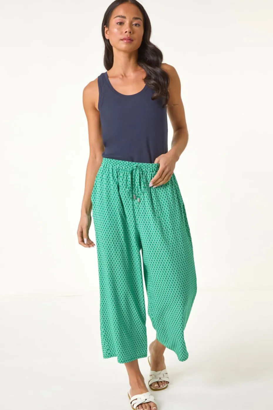 Roman Green Petite Geometric Cropped Trouser