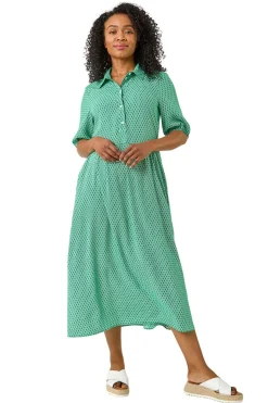 Roman Green Petite Geometric Button Collar Dress