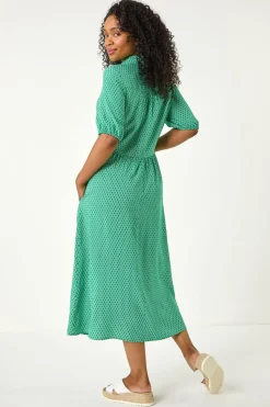Roman Green Petite Geometric Button Collar Dress