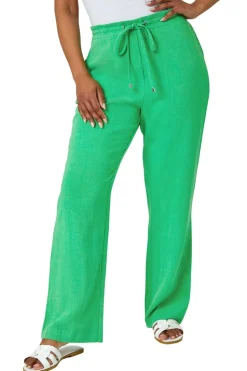 Roman Green Petite Linen Mix Elastic Waist Tie Front Trousers