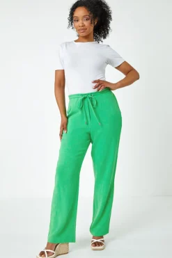 Roman Green Petite Linen Mix Elastic Waist Tie Front Trousers