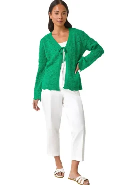 Roman Green Petite Plain Knitted Tie Cardigan