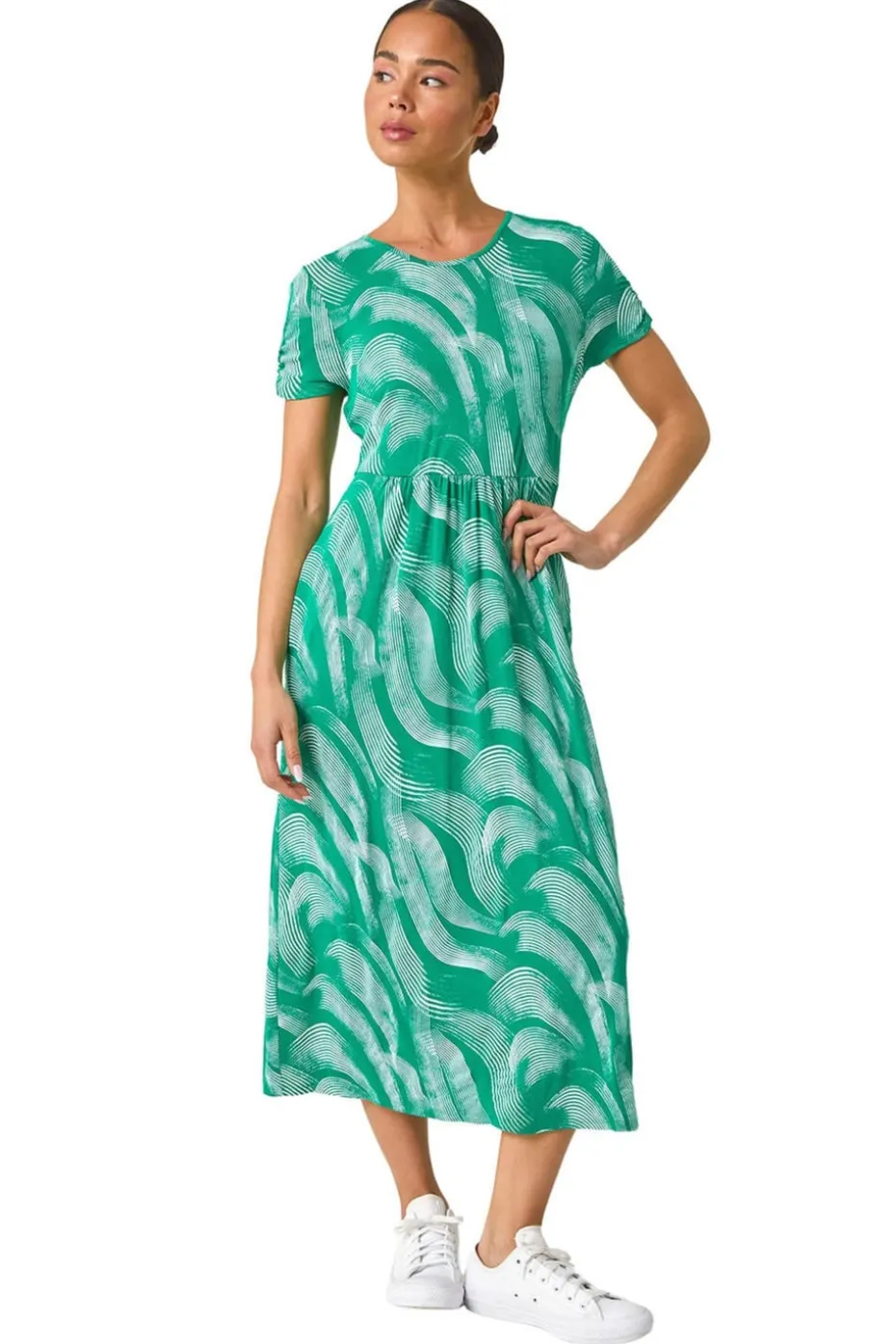 Roman Green Petite Swirl Print Pocket Midi Dress