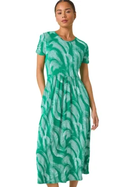 Roman Green Petite Swirl Print Pocket Midi Dress