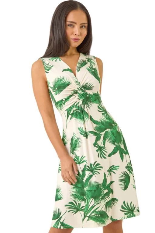 Roman Green Petite Tropical Twist Front Dress