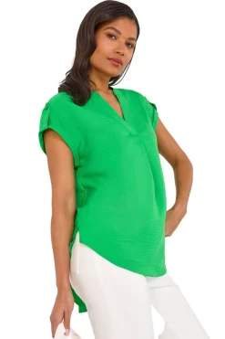 Roman Green Pleated Notch Neck Top
