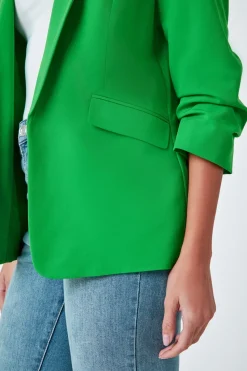 Roman Green Ruched 3/4 Sleeve Stretch Blazer