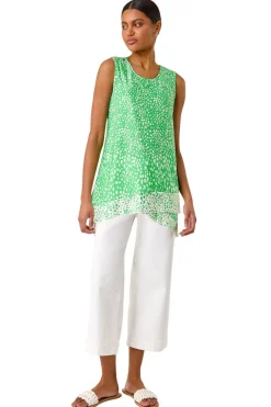 Roman Green Spot Print Asymmetric Vest Top