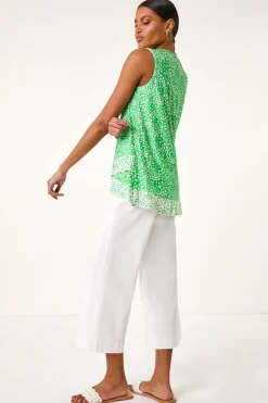 Roman Green Spot Print Asymmetric Vest Top
