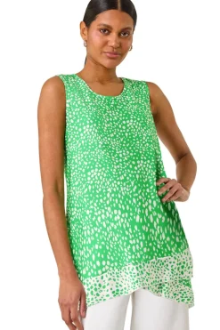 Roman Green Spot Print Asymmetric Vest Top