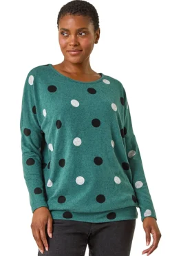 Roman Green Spot Print Snit Top