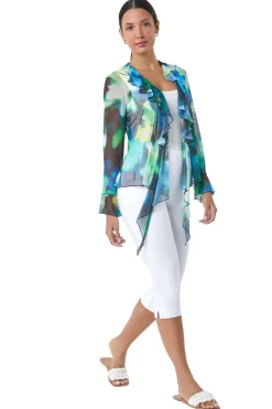 Roman Green Tie Frill Detail V Neck Stretch Mesh Top