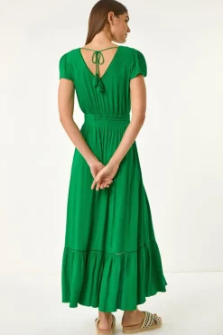 Roman Green Tiered Buttoned Maxi Dress