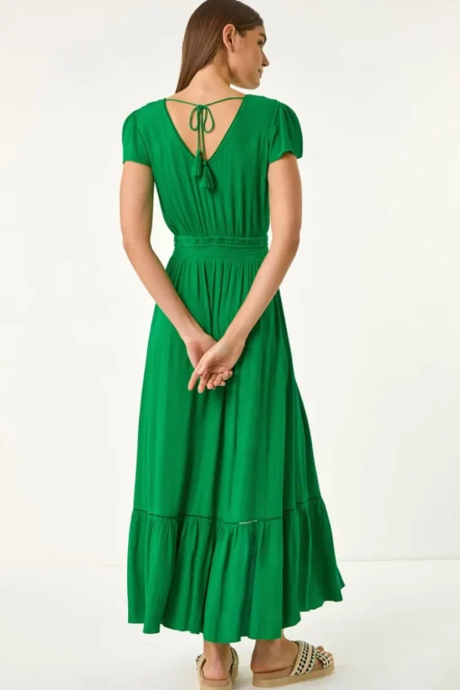 Roman Green Tiered Buttoned Maxi Dress