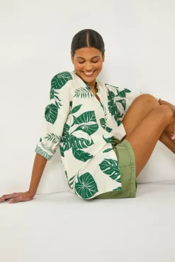 Roman Green Tropical Palm Leaf Buttoned Shirt