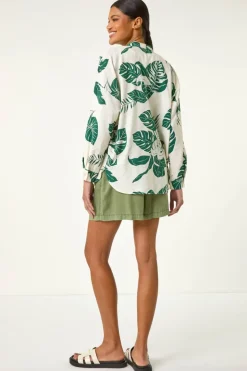 Roman Green Tropical Palm Leaf Buttoned Shirt