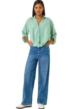 Roman Green Twisted Hem Striped Shirt