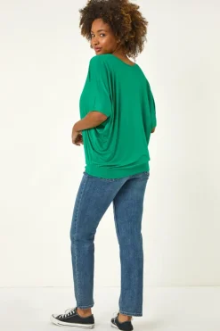 Roman Green V Neck Grown On Sleeve Stretch Top