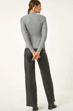 Roman Grey Cable Split Detail Rib Jumper