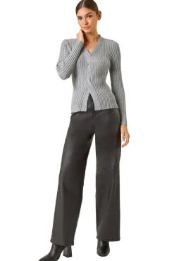 Roman Grey Cable Split Detail Rib Jumper