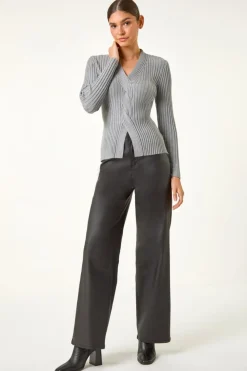 Roman Grey Cable Split Detail Rib Jumper