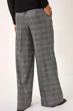 Roman Grey Check Print Tie Front Wide leg Tie Trouser