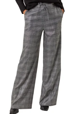 Roman Grey Check Print Tie Front Wide leg Tie Trouser