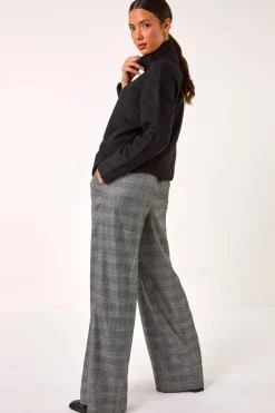 Roman Grey Check Print Tie Front Wide leg Tie Trouser