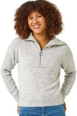 Roman Grey Collar Zip Neck Knit Jumper