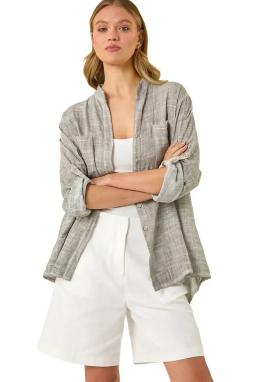 Roman Grey Cotton Button Through Shirt