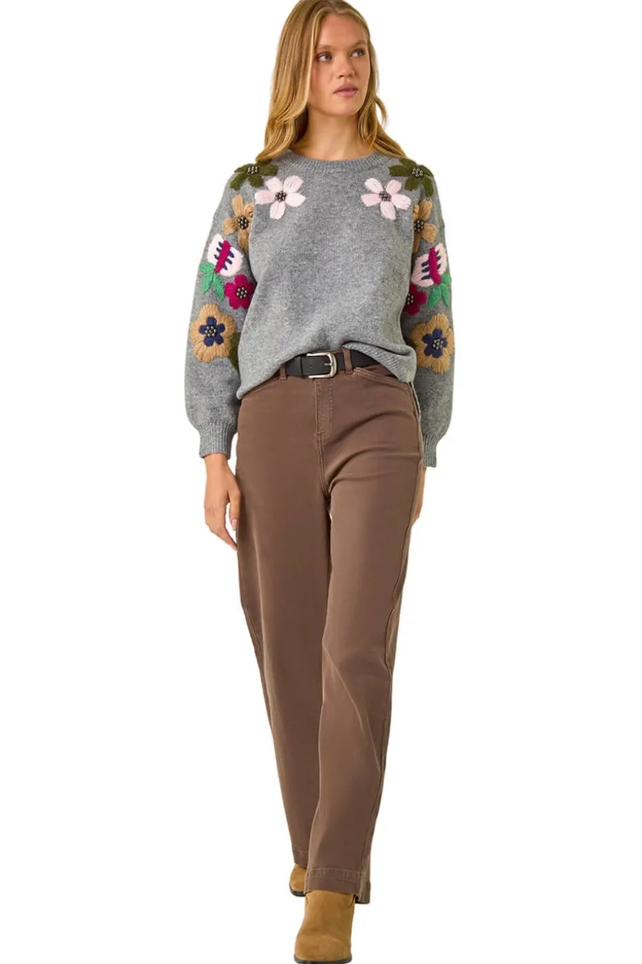 Roman Grey Floral Emellished Jumper