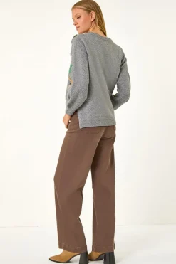 Roman Grey Floral Emellished Jumper