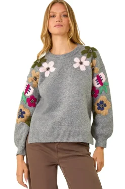 Roman Grey Floral Emellished Jumper