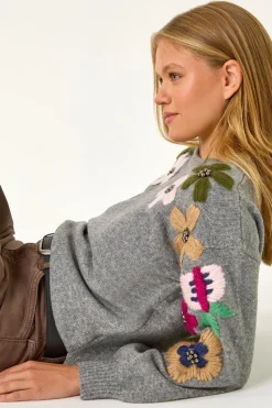 Roman Grey Floral Emellished Jumper