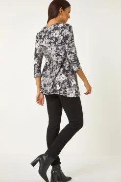 Roman Grey Floral Print Swing Top