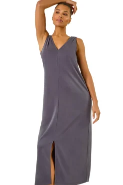 Roman Grey Soft Pique Stretch Midi Dress