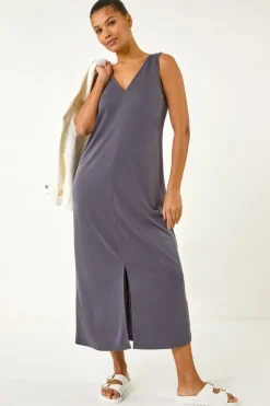Roman Grey Soft Pique Stretch Midi Dress