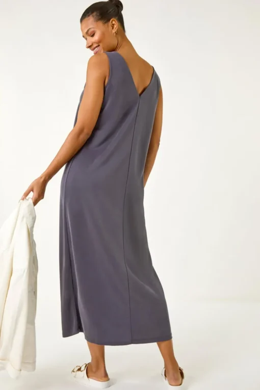 Roman Grey Soft Pique Stretch Midi Dress
