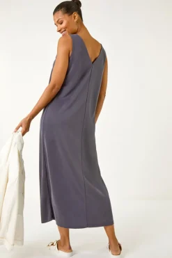 Roman Grey Soft Pique Stretch Midi Dress