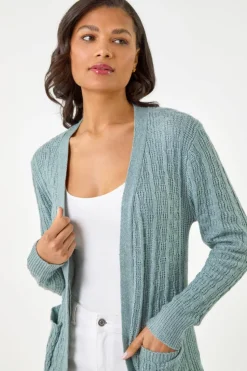 Roman Grey Textured Longline Knit Cardigan